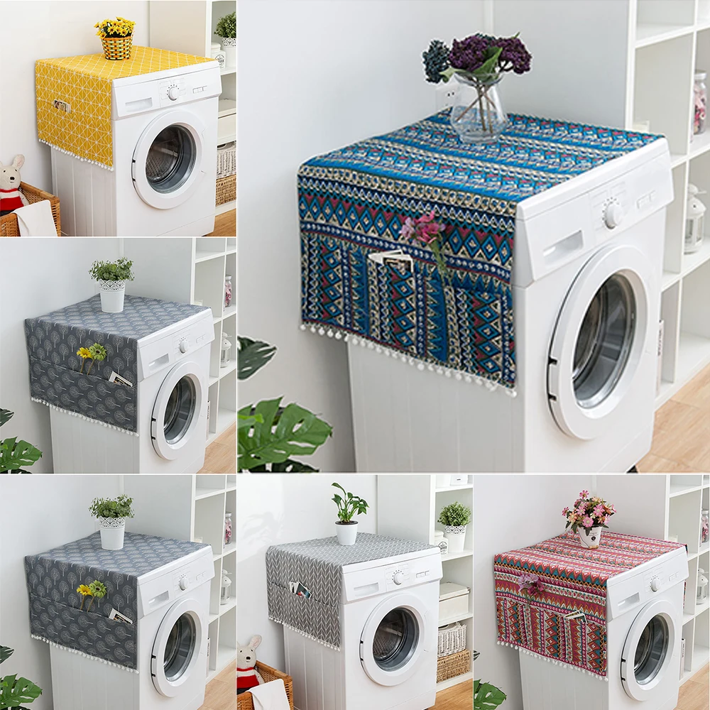Чехол для стиральной машины из искусственного льна с карманом верхняя крышка