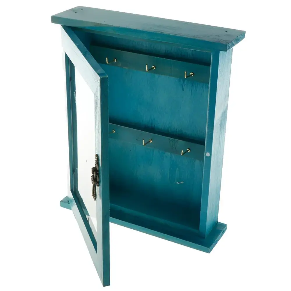 

2 Color European Style Wooden Key Holder Box With 6 Hooks Wall Mounted Handmade With Rustic Finish For Home Decoration