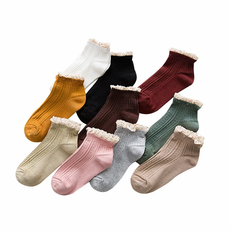 

2020 Trendy Sweet Style Lace Women Soft Cozy Socks Harajuku Ladies Girls Pure Candy Color Cotton Casual Short Ankle Socks Hose
