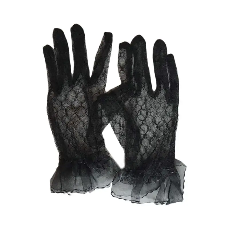 2022 New Bridal Lace Net Yarn Gloves Wrist Length Finger Short Wedding Accessories |