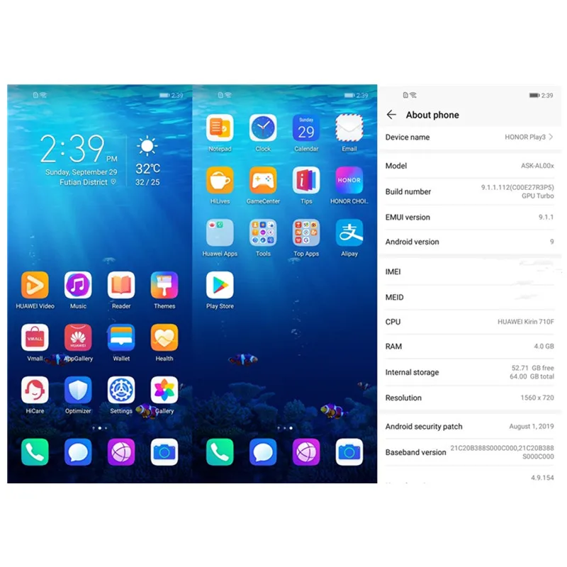 Оригинальный Honor Play 3 4G LTE телефон с восьмиядерным процессором Kirin 710F на базе Android 9 0