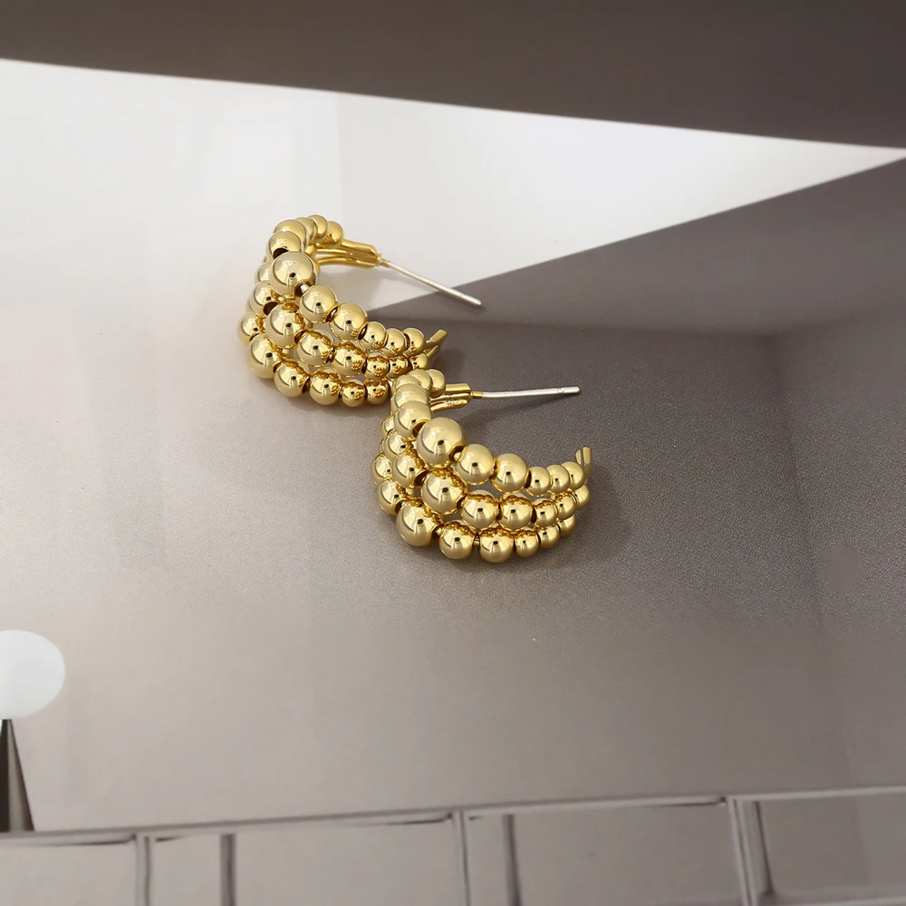 Yhpup модные Медная Бусина Серьги гвоздики заявление металический текстура серьги