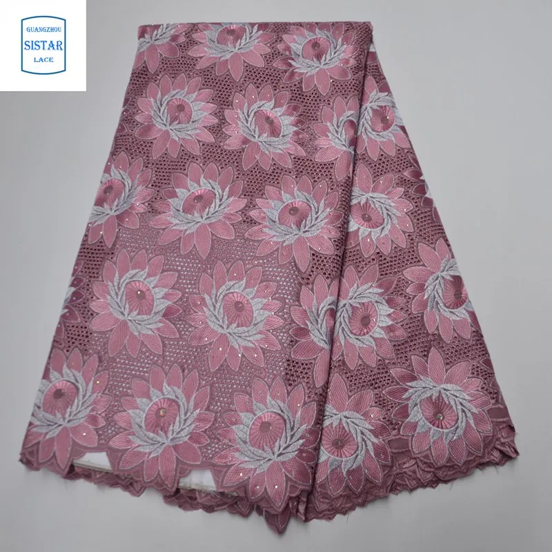 100% хлопок небесно-голубой швейцарский вуаль кружево в Швейцарии с камнями