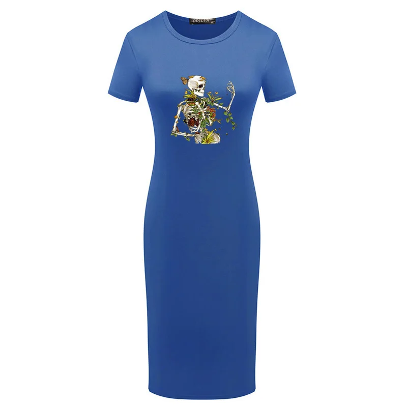 

Short Sleeve Women Bodycon Retro Skull Print Summer Pencil Dress Sexy Plus Size Vintage Dresses Elegant Fashion Vestidos Robe