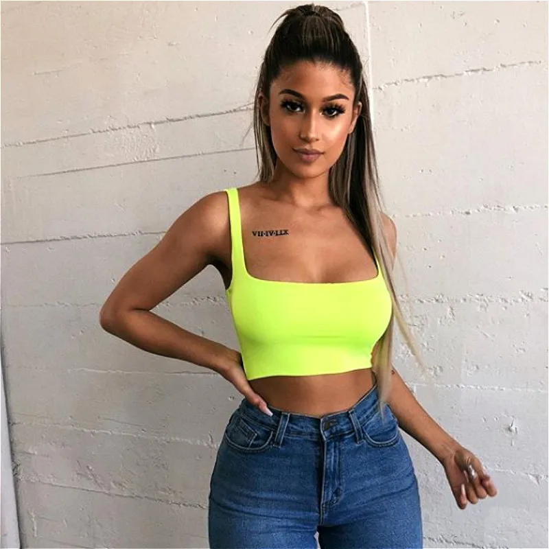 

2021 Summer Women Sexy Tank Top Solid Strappy Crop Top Sleeveless Slash Neck Basic Vest Party Club Sports Tank Tops Female