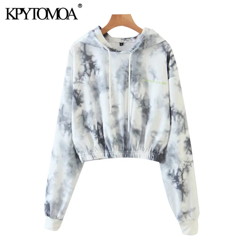 KPYTOMOA Женская мода 2021 укороченные толстовки с принтом свитшоты винтажные женские