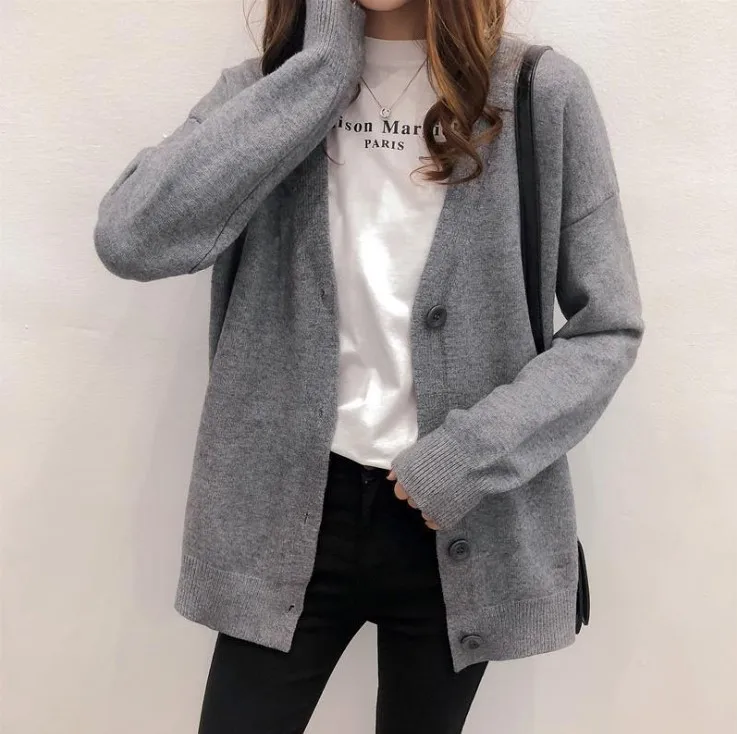 

Autumn And Winter Loose Lazy Style Cardigan Coat Waitmore V-neck Knitted Western Style Short Sweater For Women
