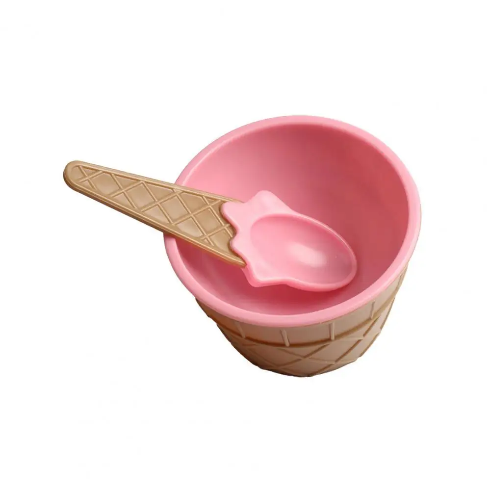 

Plastic 1 Set Great Ice cream bowl Fine Workmanship with spoon Portable Dessert Bowl No Odor Comfortable to Grip for Household