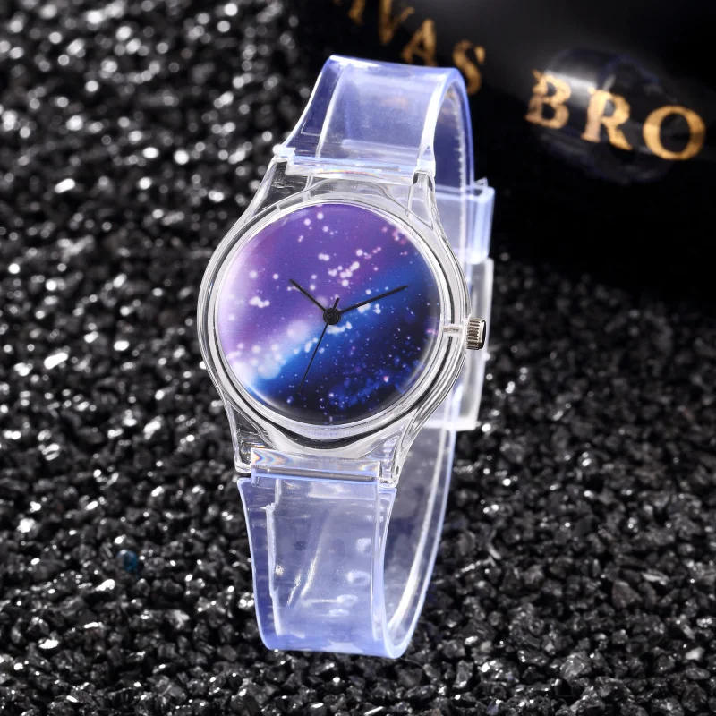Детские часы креативные с силиконовым прозрачным ремешком аналоговые кварцевые
