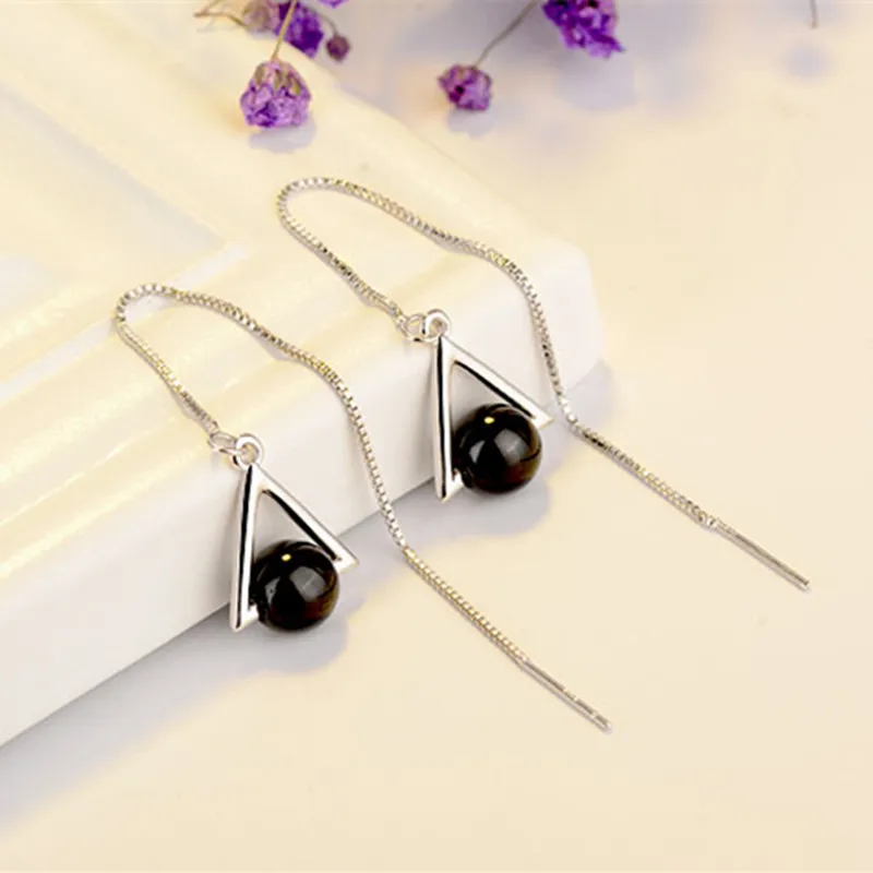 Женские Висячие серьги Kinitial с длинной цепочкой и кисточками из черного камня