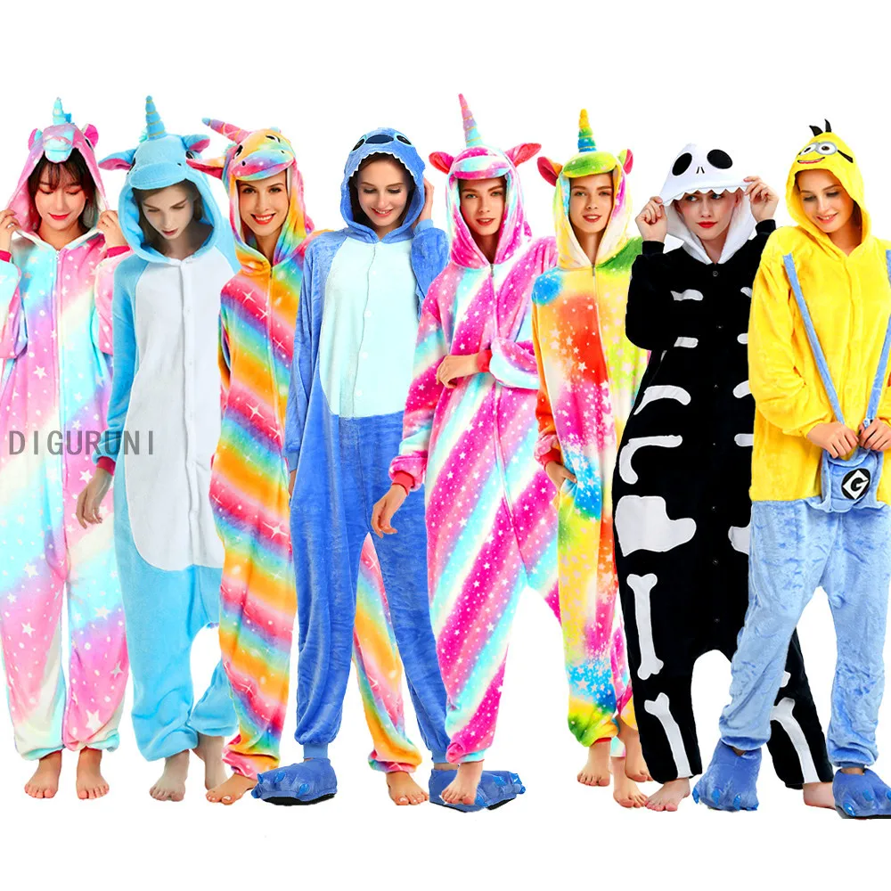 2020 пижамы для взрослых Женская фланелевая одежда сна унисекс милый единорог