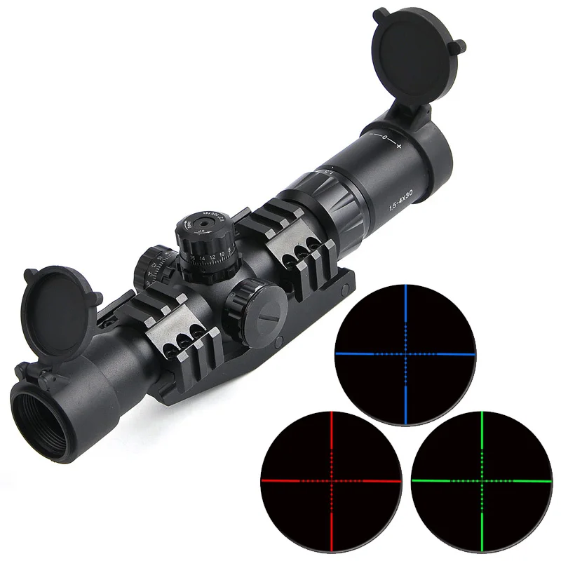 Тактический прицел для винтовки 1,5-4x30 с трехцветной подсветкой, мил-дот сеткой и бесплатной доставкой.