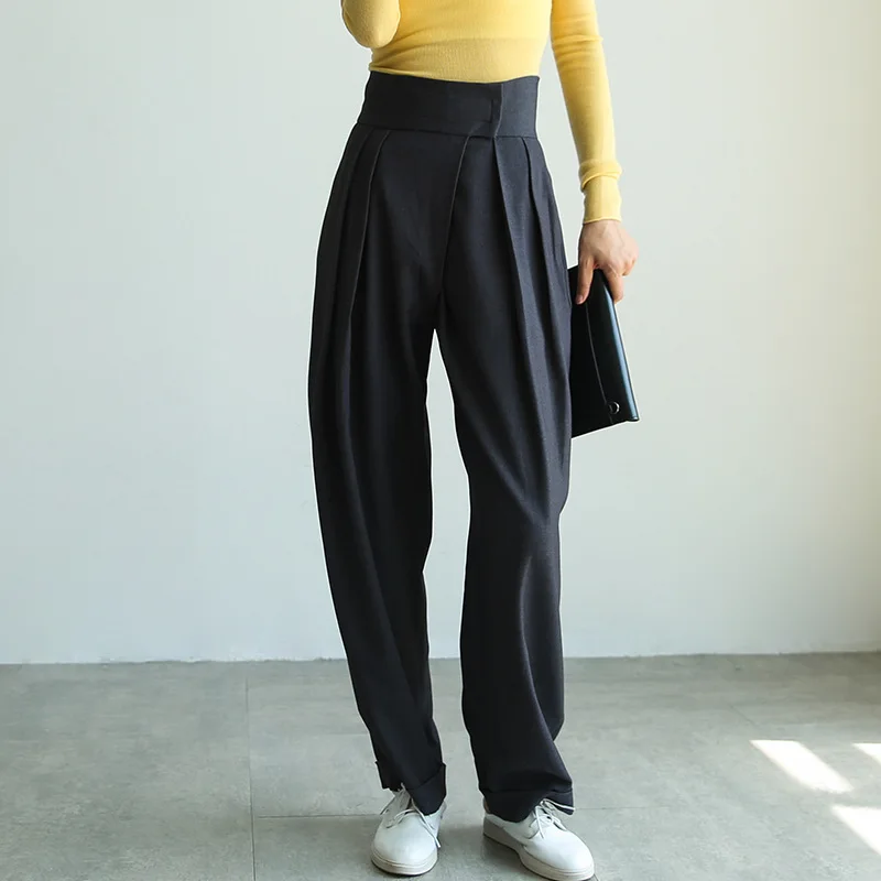 Женские брюки с высокой талией Johnature повседневные Свободные плиссированные 2