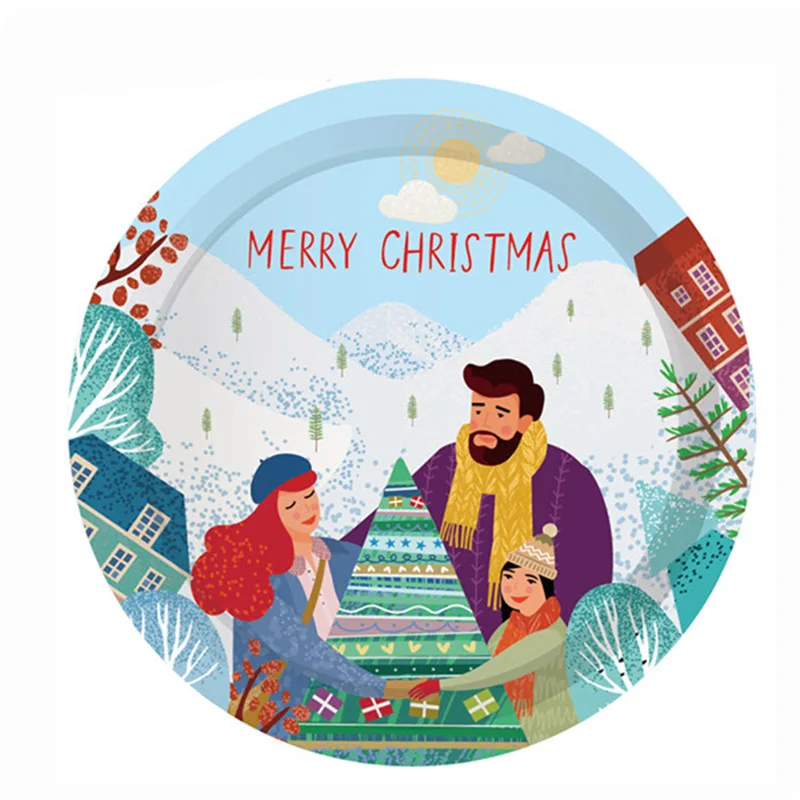 Рождественская тема одноразовая посуда набор мультфильм бумажные тарелки и