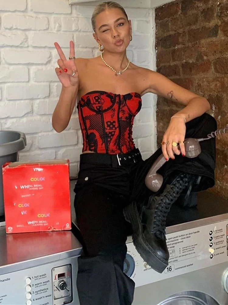 

Женский корсет без рукавов Sisterlinda, пикантный топ с открытой спиной, в полоску, в стиле пэчворк, яркий Приталенный корсет для ночного клуба, Y2K