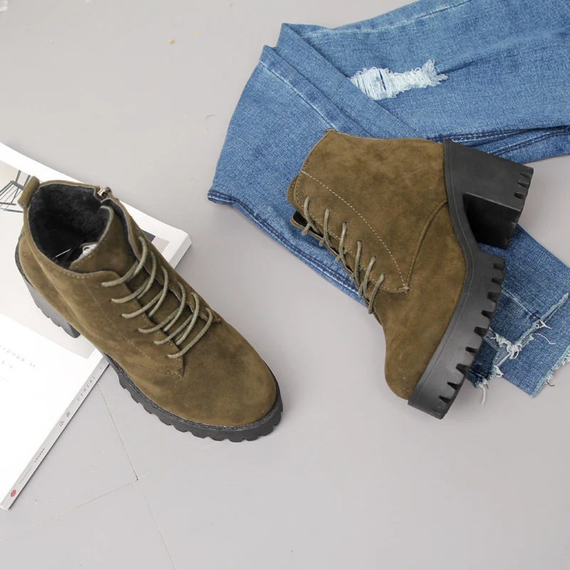 Сапоги Aleafalling женские из флока обувь для студентов колледжа на шнуровке молнии