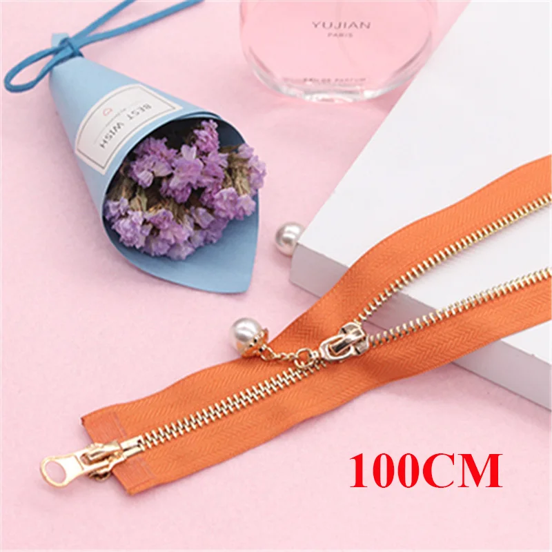 orange 100cm Meetee 5#70-120 см металлическая молния двойной ползунок открывающийся Декор молния для DIY швейная одежда пальто куртка ремесла аксессуары AP543 - Цвет: orange 100cm
