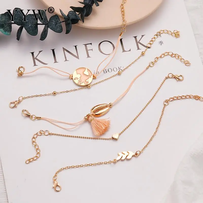 Модные 5 шт браслет набор нейлон хлопок шнур кисточкой элегантные женские