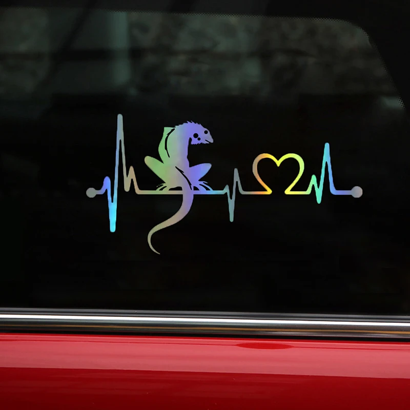 

3.74x7.2cm Car Stickers and Decals Cartoon Lizard Heartbeat Lifeline Funny Vinyl Decal for Car Styling Door Body Bumper Sticker