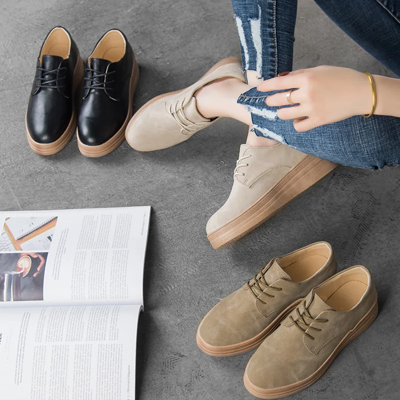 

Timalina Women Flats Shoes spring/Autumn Flat Platform Creepers Lace Up Solid Thick Bottom Retro Vintage Female Shoe