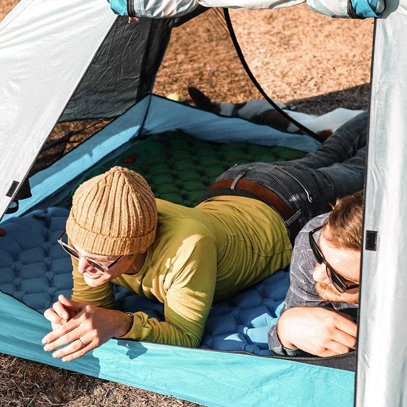 

Single Camping Pad Sleeping Pads with Built-in Pump for Camping Inflatable Sleeping Mat with Pillow for Camping Green