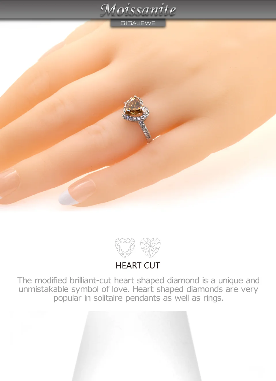 GIGAJEWE Moissanite 7,5 карат 925 мм Золотое серебряное кольцо в форме сердца, ювелирное изделие, модный символ любви, подарок для женщин, подружки