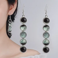 1pair fashion dangle earrings women glow in the dark glass dome moon phase long jewelry bohemian korea statement drop earring