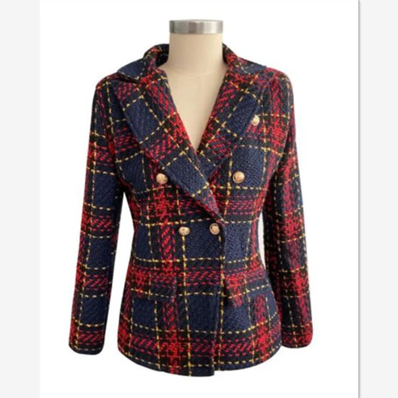 

Spring Autumn Elegant Ladies Double Breasted Slim Office Ladies Jacket Female Fashion Outdoor Casual Jackets Plaid Coat Y527