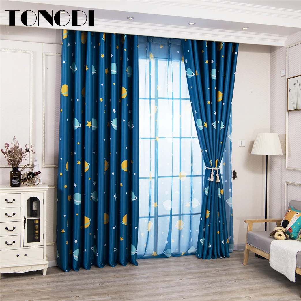 Затемняющая занавеска TONGDI для детей с принтом в виде звездного неба