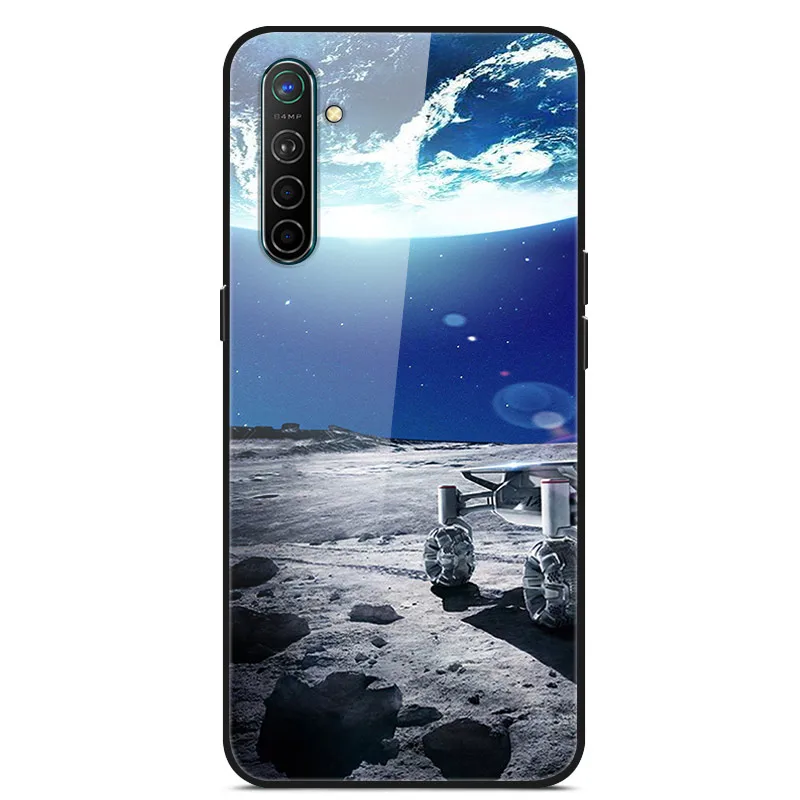 Чехол для Oppo Realme X2, чехол из закаленного твердого стекла для Oppo Realme XT X2 Pro, чехол, мягкий силиконовый бампер с принтом - Цвет: Светло-фиолетовый