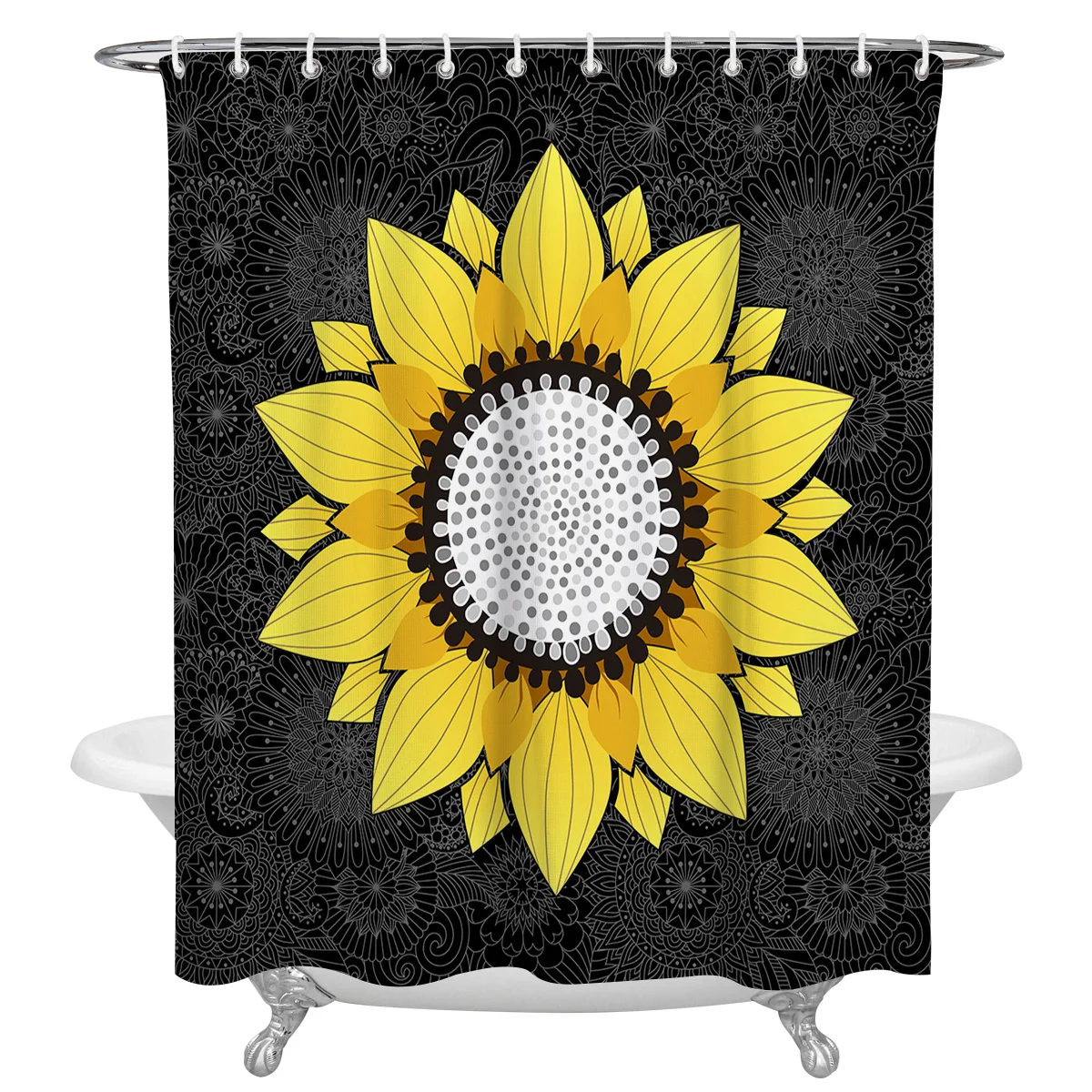 

Modern Printing Shower Curtain With Hooks Sunflower And Mandala Black Bath Curtains Waterproof Polyester Bathroom Decor