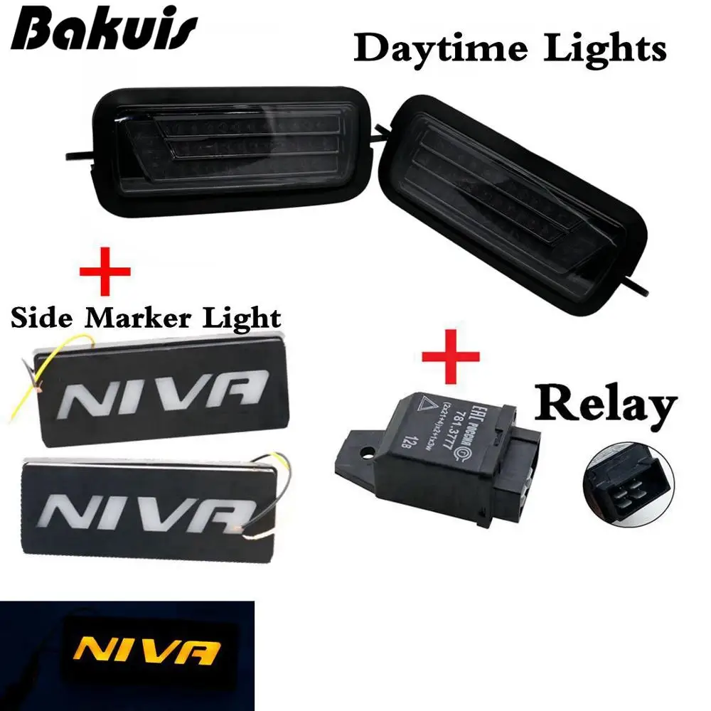 Lights set Black Для Лада Нива 4X4 1995 светодиодный DRL фары с ходовым поворотным сигналом PMMA/ABS пластик функциональные аксессуары Тюнинг Автомобиля - Цвет: Lights set Black