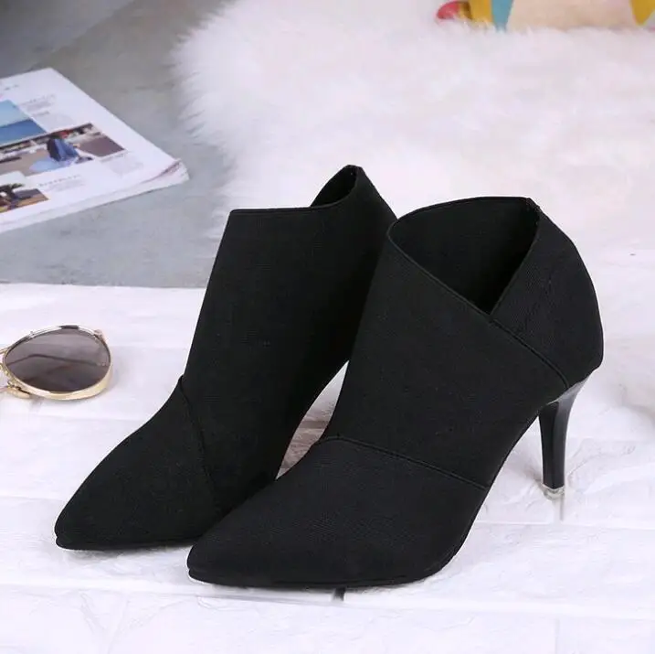 

2019 Women Shoes Slip-On Retro High Heel Ankle Boot Elegant Cusp England Casual Short Boots Female Pointed Toe Stiletto Shoes741