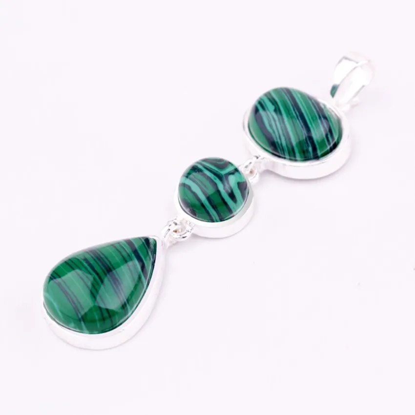 

FYJS Unique Silver Plated Layer Geometric Blue Sand Stone Pendant Malachite for Party Gift Jewelry