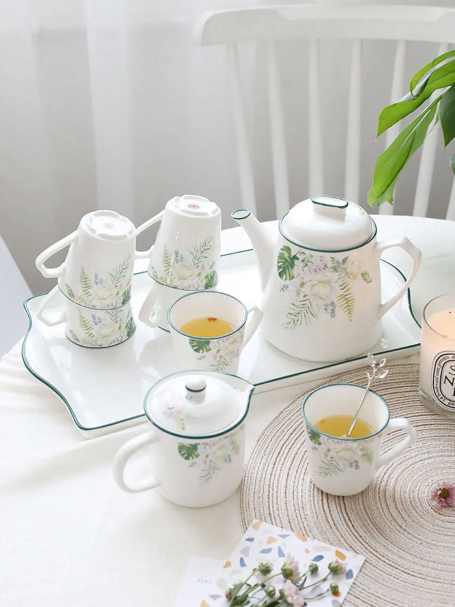 Juego De t&eacute; blanco, Taza De cer&aacute;mica europea, juego De t&eacute; De flores De la tarde, tetera De porcelana, Jogo De Xicaras, vajilla-2
