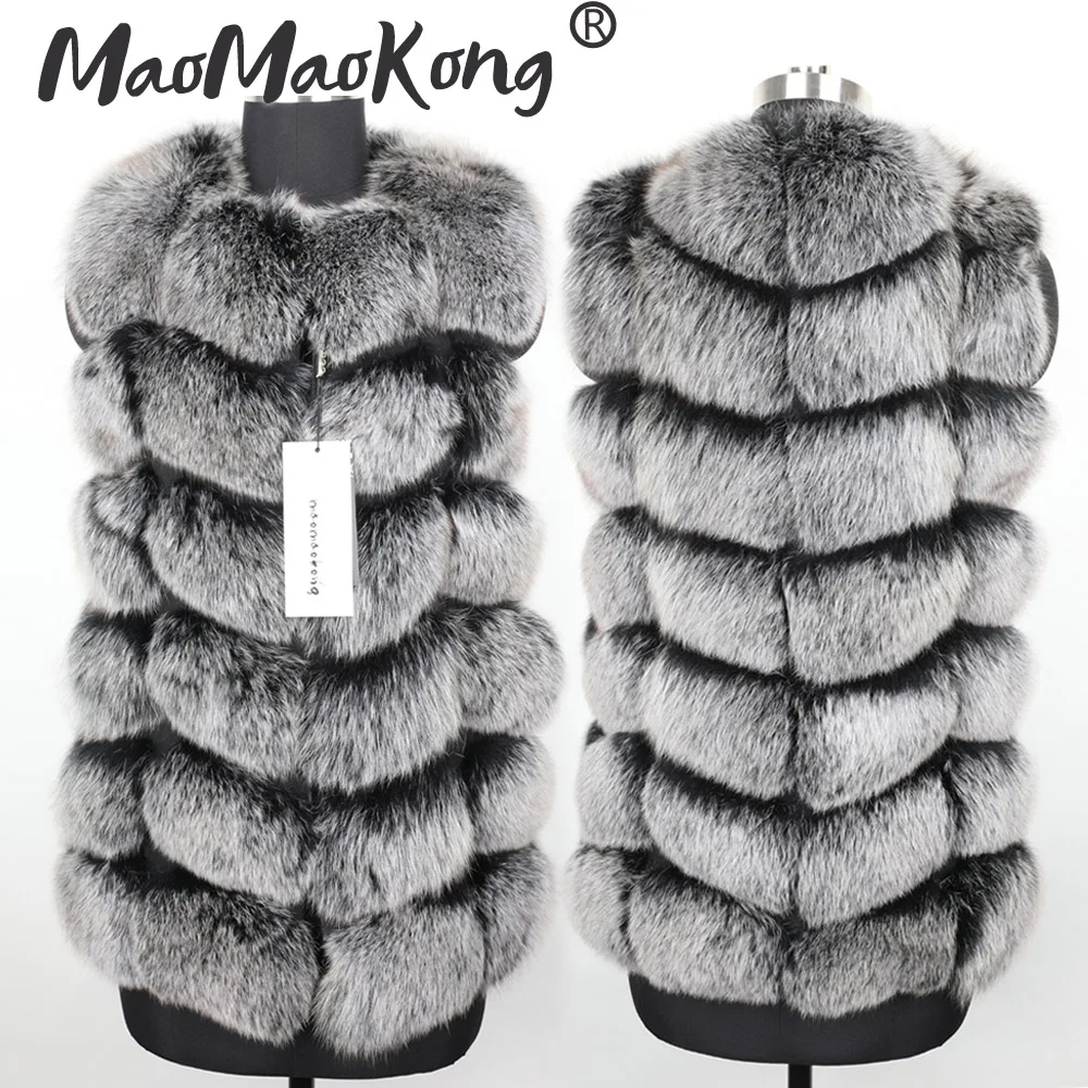 Maomaokong Winter Women's Fur Grey Natural Fox Fur Vest Fashion Real fur Vest Jackets Female Waistcoat Short Sleeveless