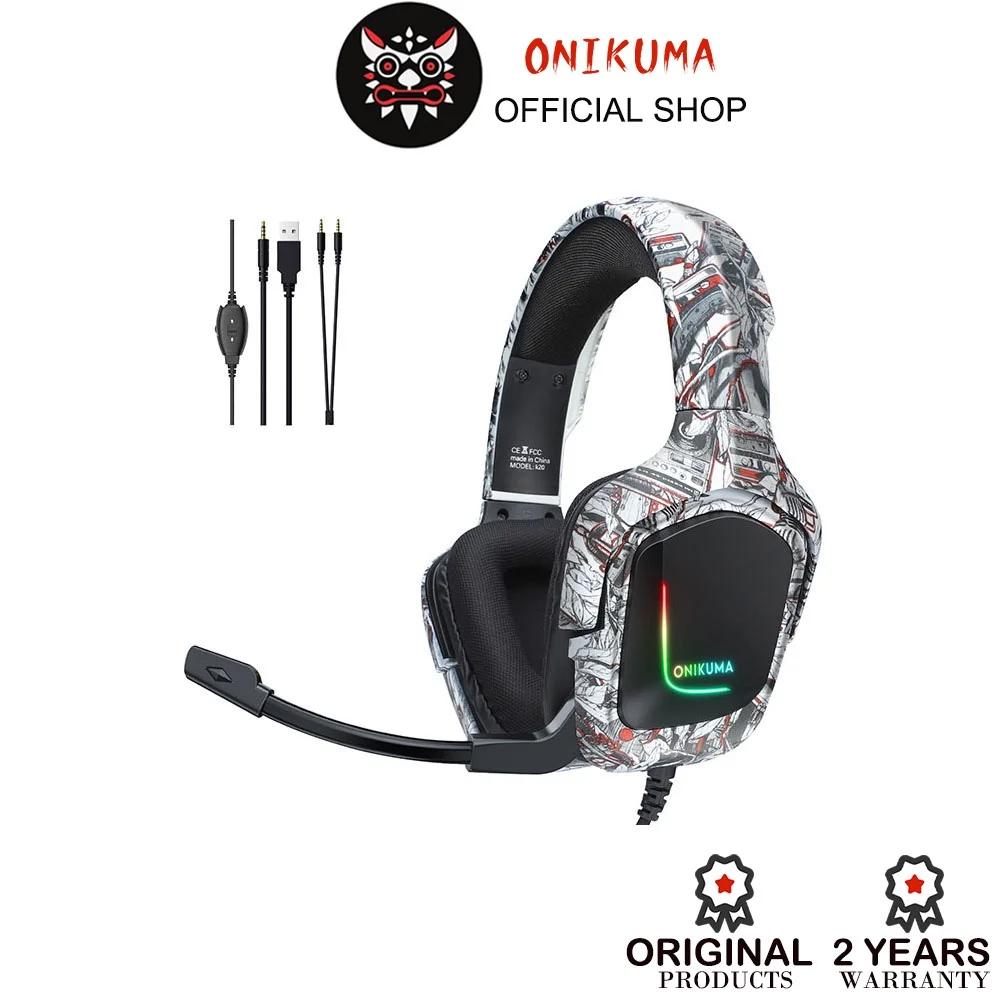 

Onikuma K20 White Camo Gaming Headset with Mic Stereo Surround Sound with Noise Cancelling Mic with Mute & Volume Control