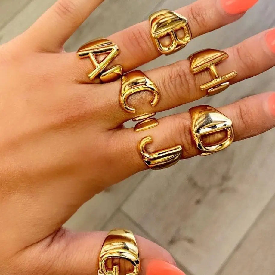 Кольца с буквами A-Z регулируемое из нержавеющей стали для женщин ювелирное