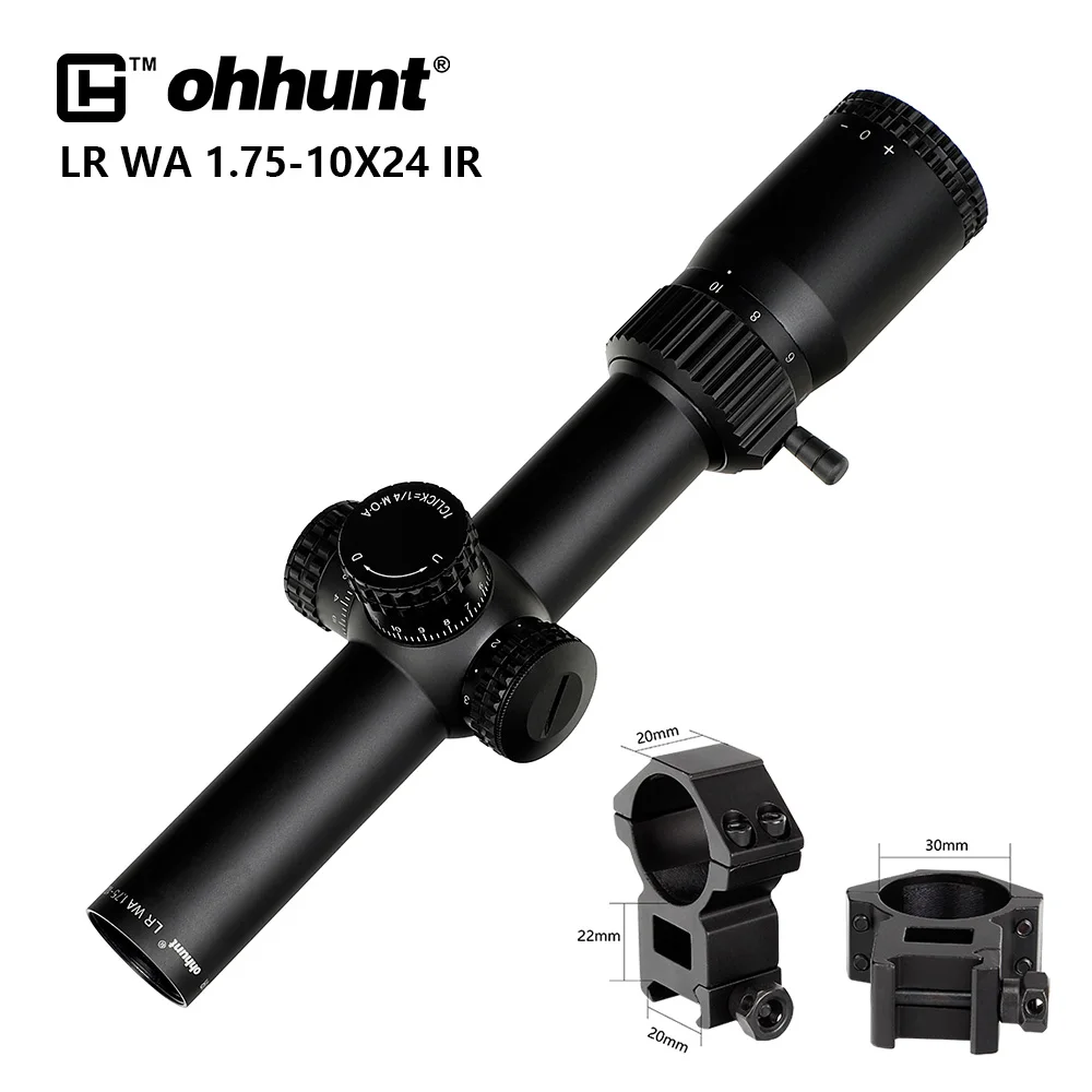 High Picatinny Rings Ohhunt LR WA 1,75-10X24 ИК Компактный Охотничий Прицел Тактическое Стекло Травленая Сетка С Красной Подсветкой Башни Замок Сброс Прицел - Цвет: High Picatinny Rings