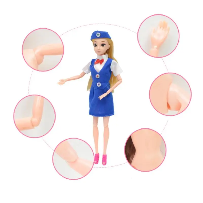 

1Set Plastic Flight Attendant Doll with Travel Luggage Pretend Play Toy Kit for Kids Girls Early Education Simulation Toy