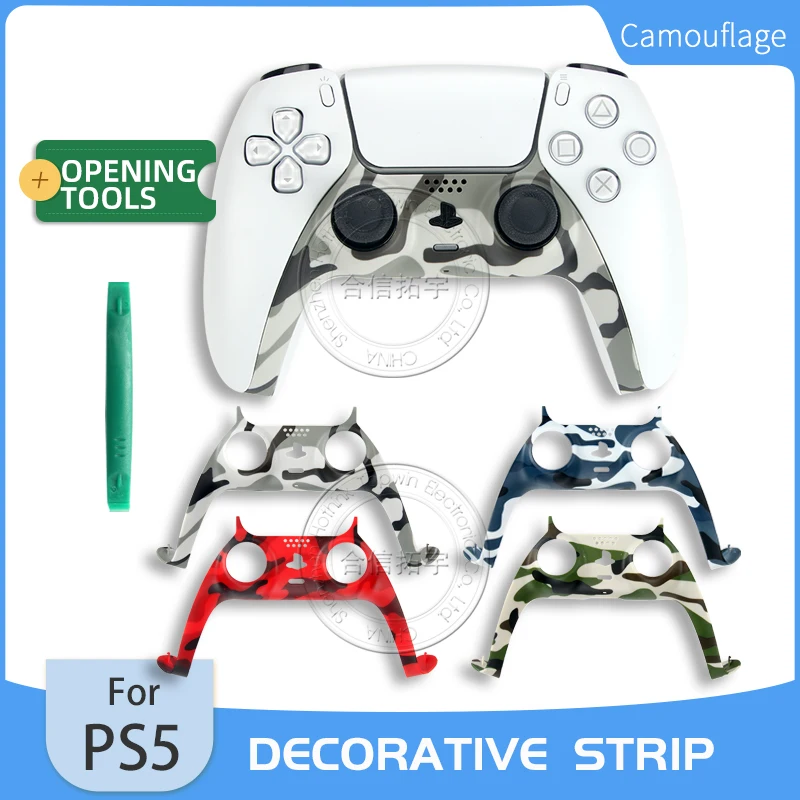 

HOTHINK Camouflage Colors Handle Middle Housing Shell for PS5 Gamepad Decorative Strip Skin Case Cover Replacement for DualSense