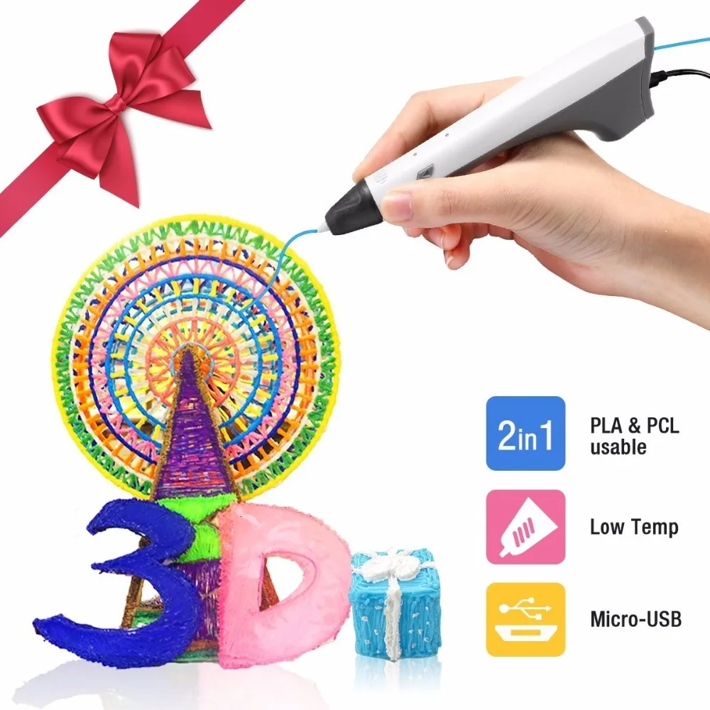 SUNLU 3D Ручка для печати, интеллектуальная 3D Ручка с 1,75 мм PLA/PCL нитью, одна кнопка управления подарки для Child-M1 белый