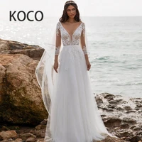 macdugal wedding dresses 2021 elegant vintage lace v neck beach bride gowns long sleeve pattern applique vestido de novia civil