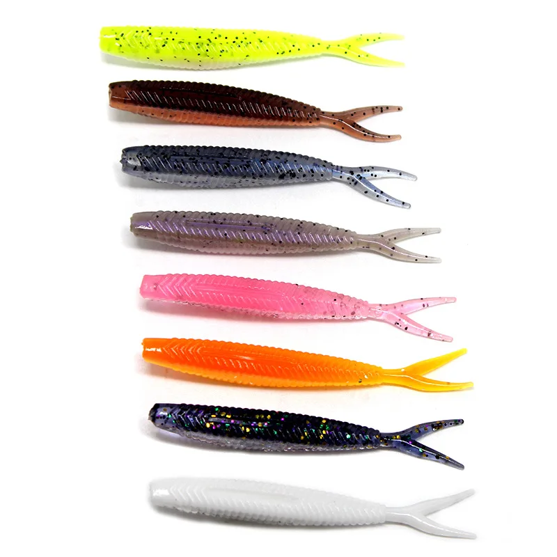 

20Pcs Forktail Worm Silicone Soft Lure 6cm 1.5g Jig Wobblers Double Color Artificial Bait for Bass Pike Pesca Fishing Tackle