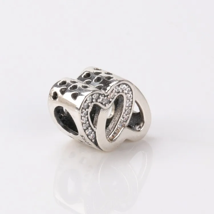 

Original 925 Sterling Silver Bead Double Heart With Crystal Beads Fit Pandora Women Bracelet & Necklace Diy Jewelry