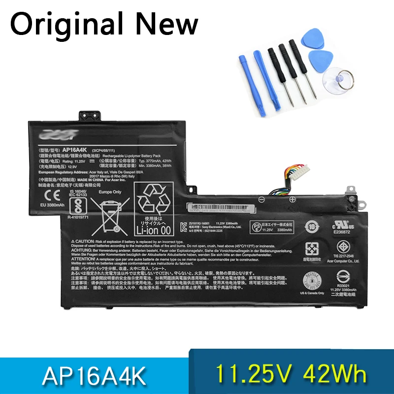 Новый оригинальный AP16A4K ноутбук Батарея для Aspire One Cloudbook AO1 132 Swift 1 SF113 31 11 25 V 42Wh