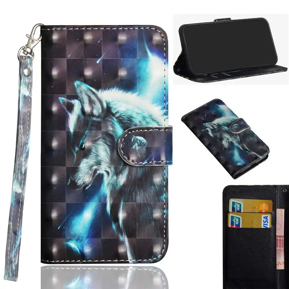 3D окрашенный Флип кожаный бумажник чехол для телефона s для iphone 11 Pro X XR XS Max 8 7 6 6S Plus чехол с отделением для карт ремешок-держатель - Цвет: 3