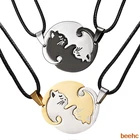 Ожерелье с подвеской в виде кошки черного и белого цвета для влюбленных, ювелирное изделие из нержавеющей стали, воротники-ожерелья для влюбленных