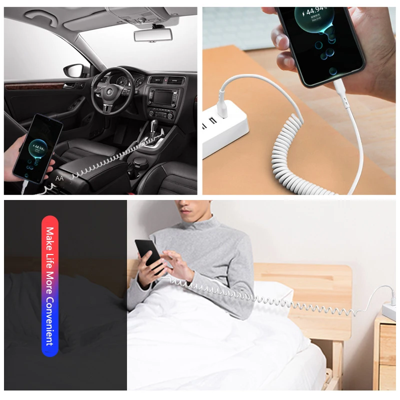 Автомобильный Кабель для передачи данных пружинный кабель с разъемом USB Type-C 66 Вт 6