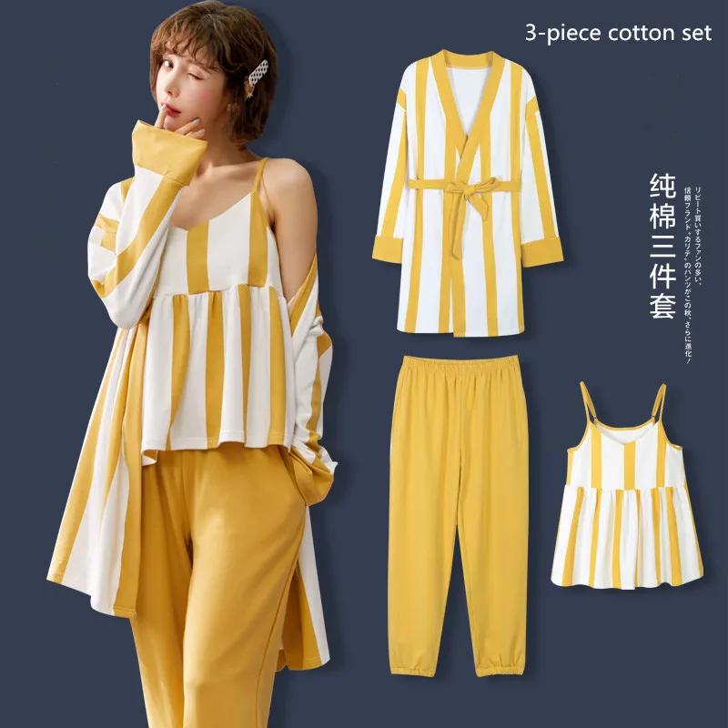 

Осенняя новинка, Пижама для женщин, хлопковая ночная рубашка, свободная Милая Домашняя одежда большого размера, одежда для сна, костюм с дли...